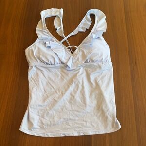 Gibson Latimer Womens Ruffle V Neck Tankini Top Light Blue Lace Up Back Size M